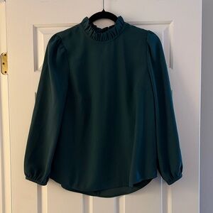 J. Crew Dark Green Ruffled Blouse